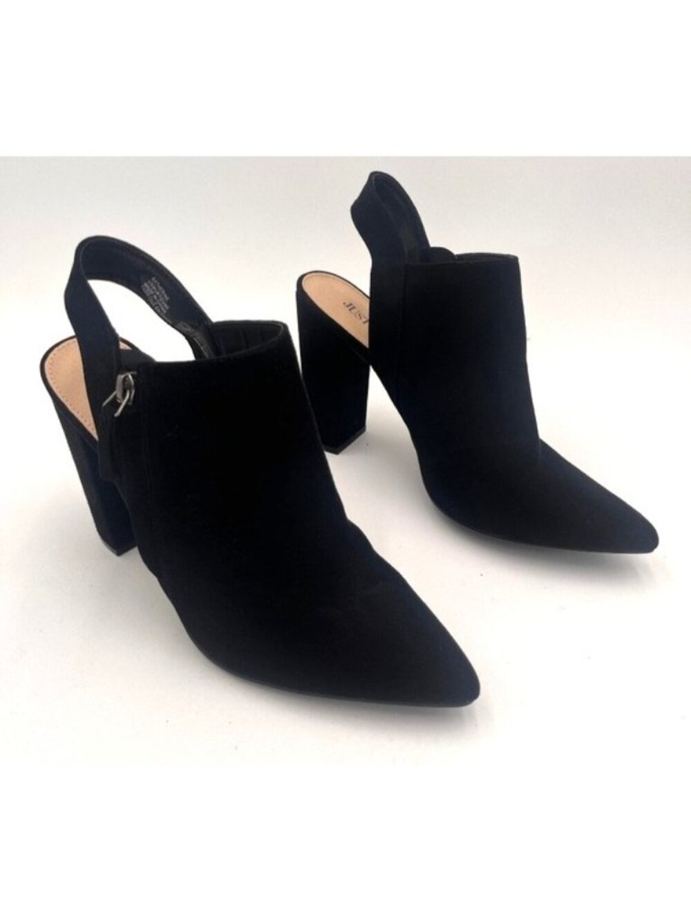 JUSTFAB Sling-Back Ankle Faux Suede Black Closed Toe Sandal Womens Size 9 Zipper